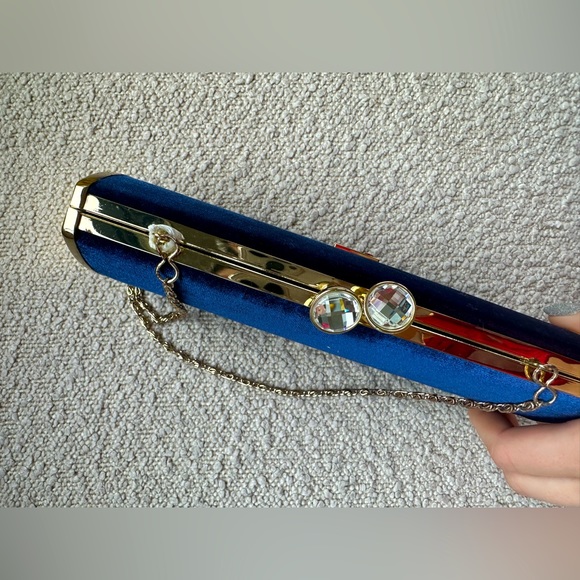 Moschino Love Royal Blue Velvet Clutch WORN ONCE - Picture 2 of 7